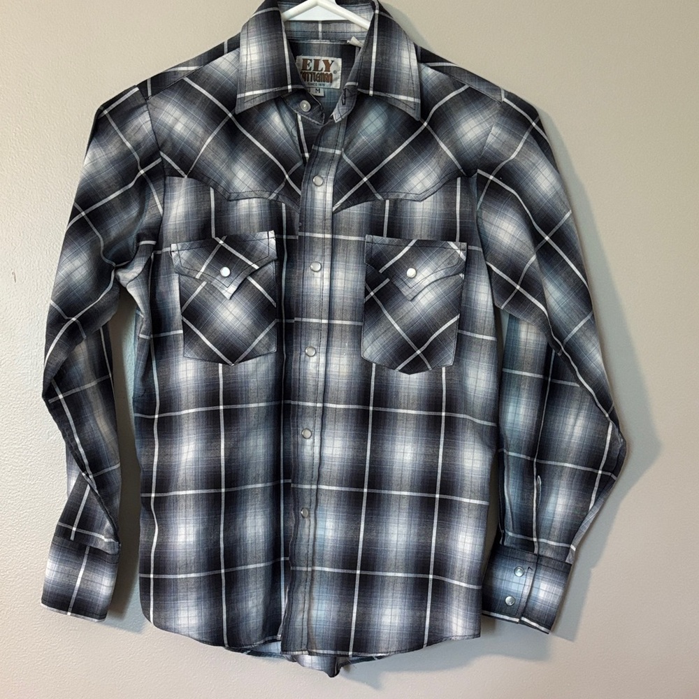 Ely Cattleman Black & Gray Plaid Western Snap Shirt